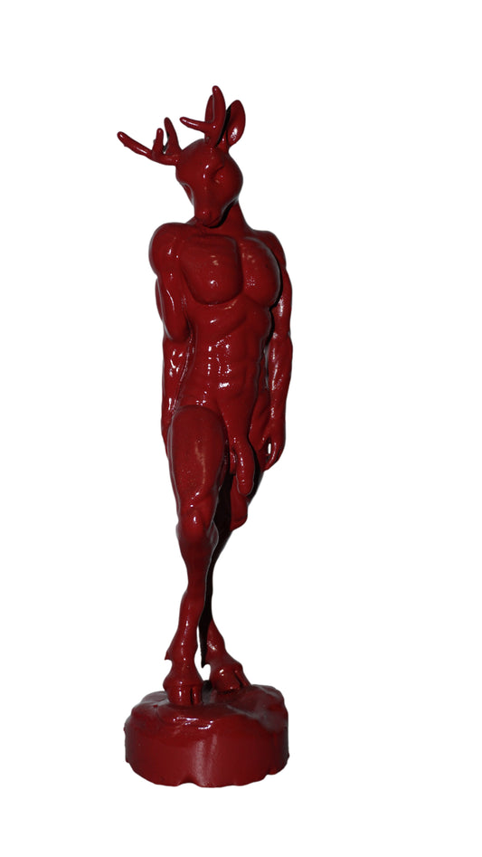 Anthropomorphic Deer Statue, Red Muscular Buck Figurine, Fantasy Decor