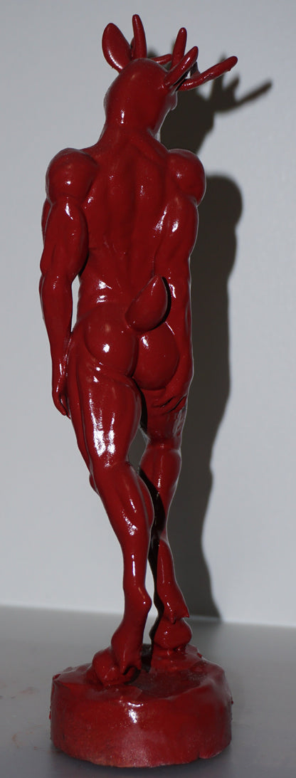 Anthropomorphic Deer Statue, Red Muscular Buck Figurine, Fantasy Decor