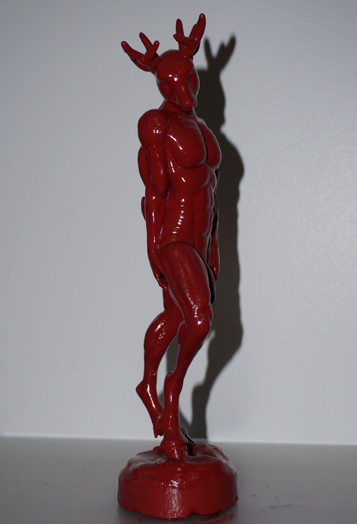 Anthropomorphic Deer Statue, Red Muscular Buck Figurine, Fantasy Decor