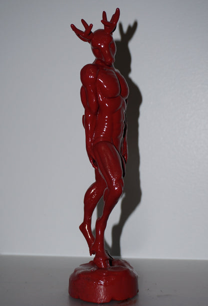 Anthropomorphic Deer Statue, Red Muscular Buck Figurine, Fantasy Decor