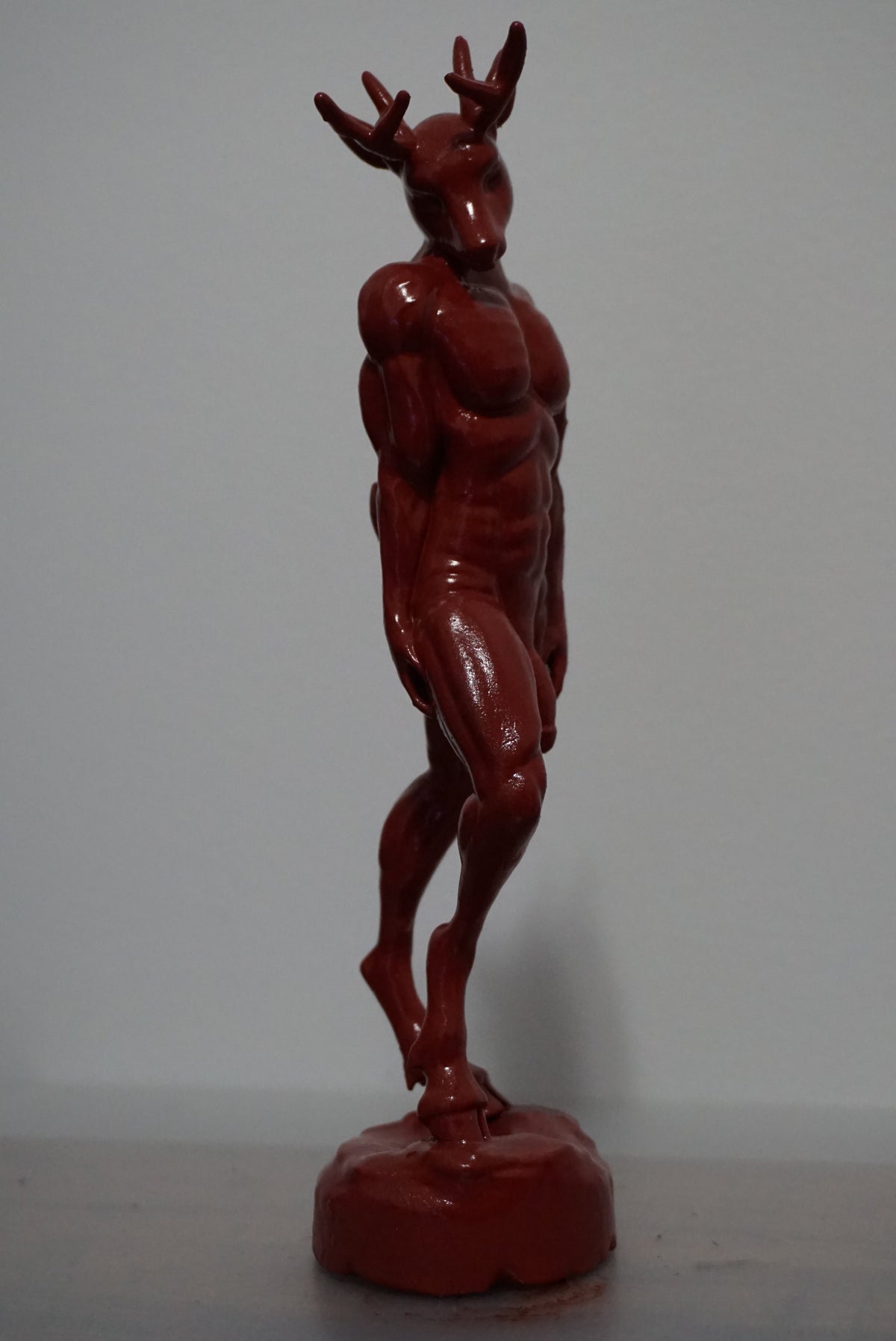 Anthropomorphic Deer Statue, Red Muscular Buck Figurine, Fantasy Decor