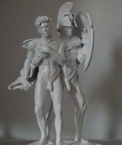 Achilles Patroclus Statue, White Matte Greek Mythology Sculpture, Classical Decor