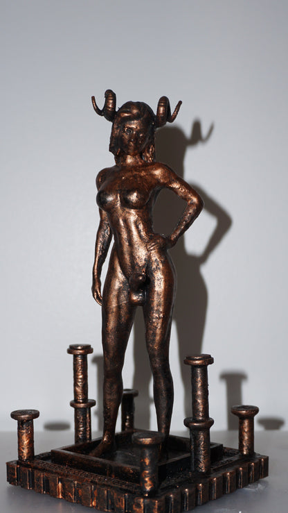 Trans Cambion Demon Statue | Transgender Demon Sculpture | Horned Fantasy Figure | Greek Pillar Base | LGBTQ+ Art | Gothic Mythology Decor