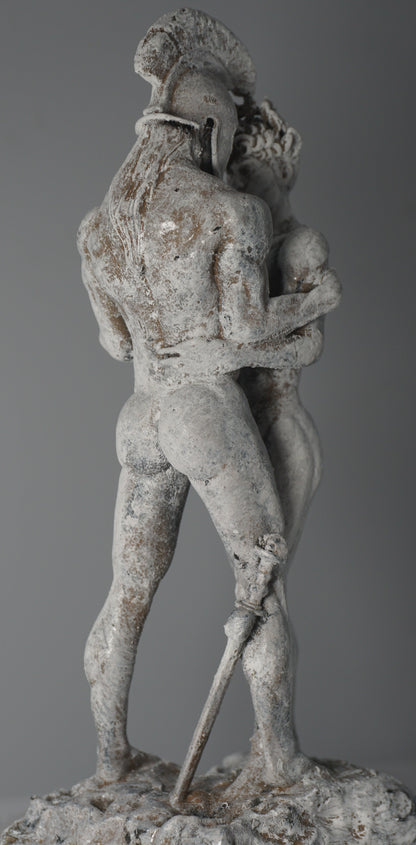 Cream and Stone Achilles and Patroclus Statue Classical Male Sculpture Figurative Art Dramatic Greek Inspired Decor
