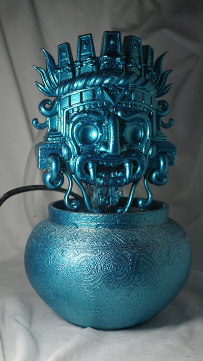 Aztec Teal Tlaloc Rain God tabletop water Fountain