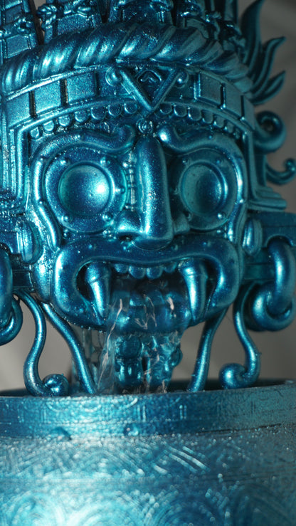 Aztec Teal Tlaloc Rain God tabletop water Fountain