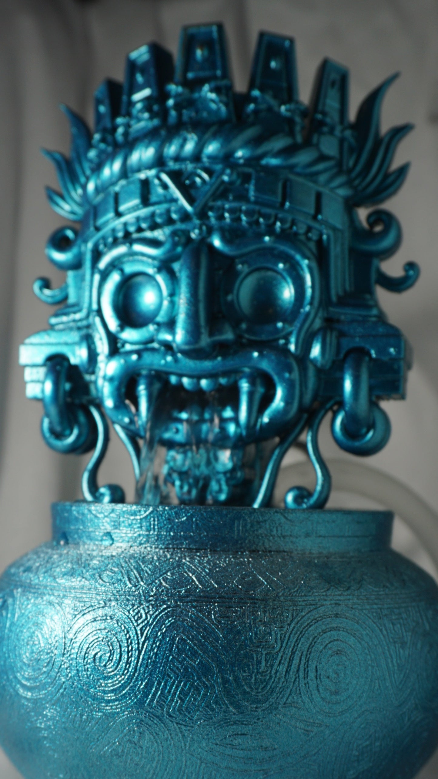 Aztec Teal Tlaloc Rain God tabletop water Fountain