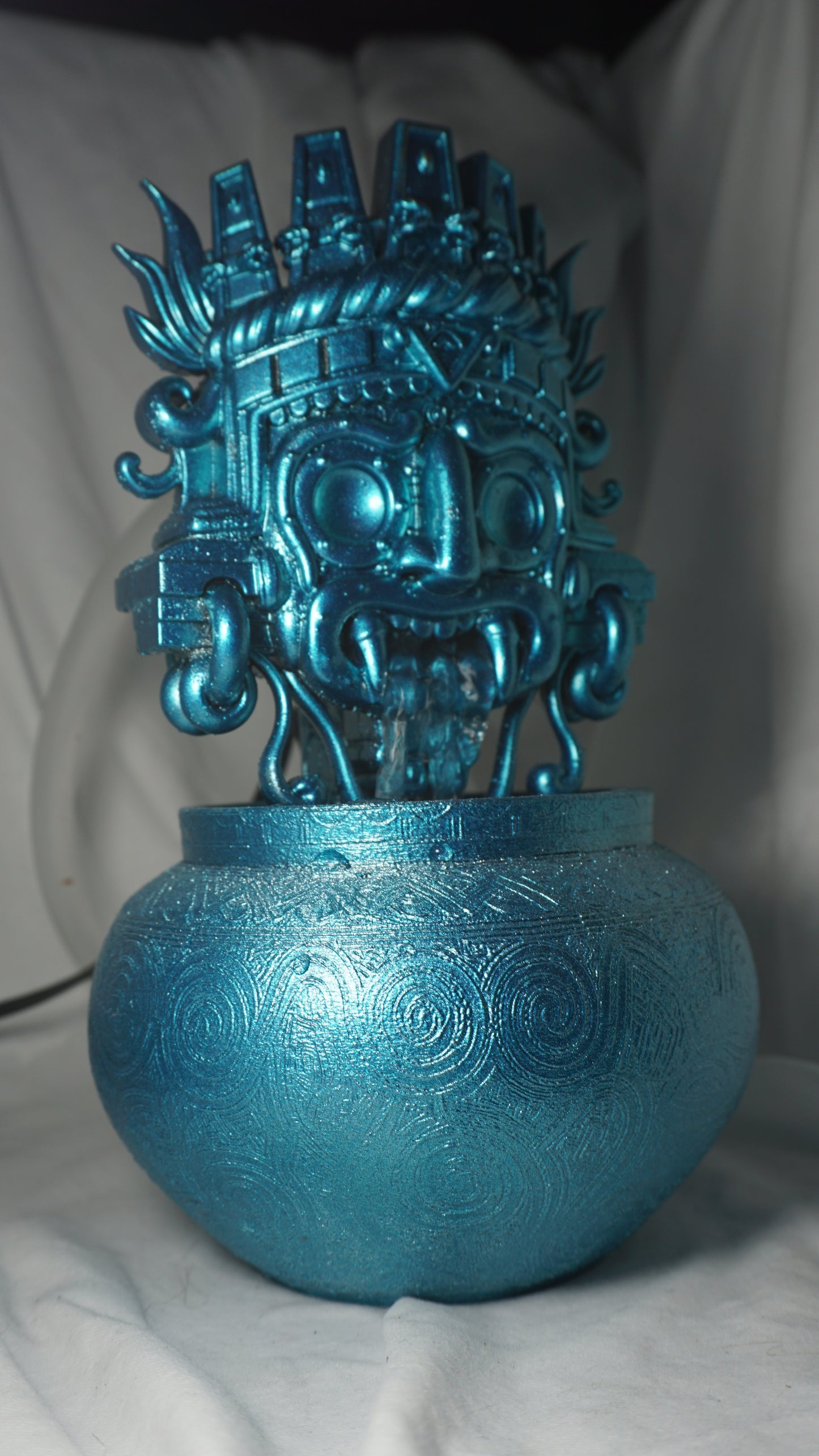 Aztec Teal Tlaloc Rain God tabletop water Fountain