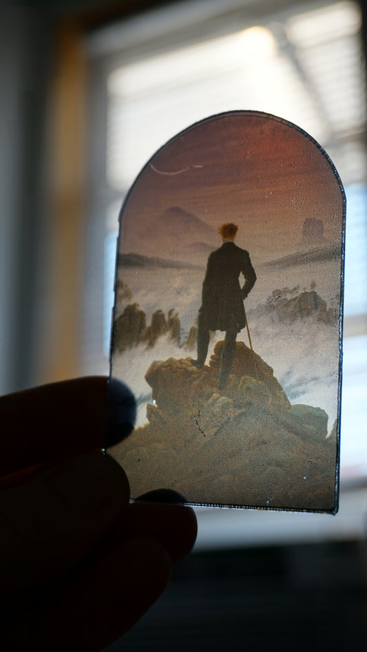 Wanderer Above the Sea of Fog Stained Glass Acrylic Art | Caspar David Friedrich Wall Decor | Romanticism Window Panel | Classical Art Gift