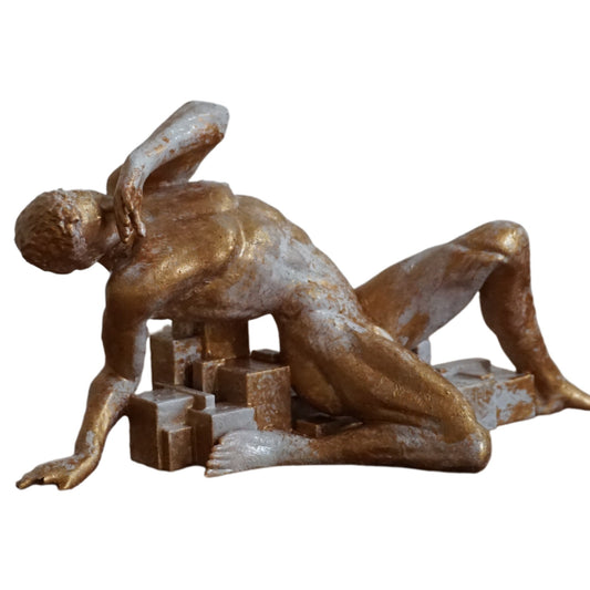 The Light Embrace | Nude Male Statue Blinded by the Sun | Classical Male Sculpture | Figurative Art | Dramatic Greek Inspired Decor