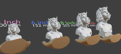 Demon Woman Bust, Horned Female Sculpture in Multiple Colors & Sizes
