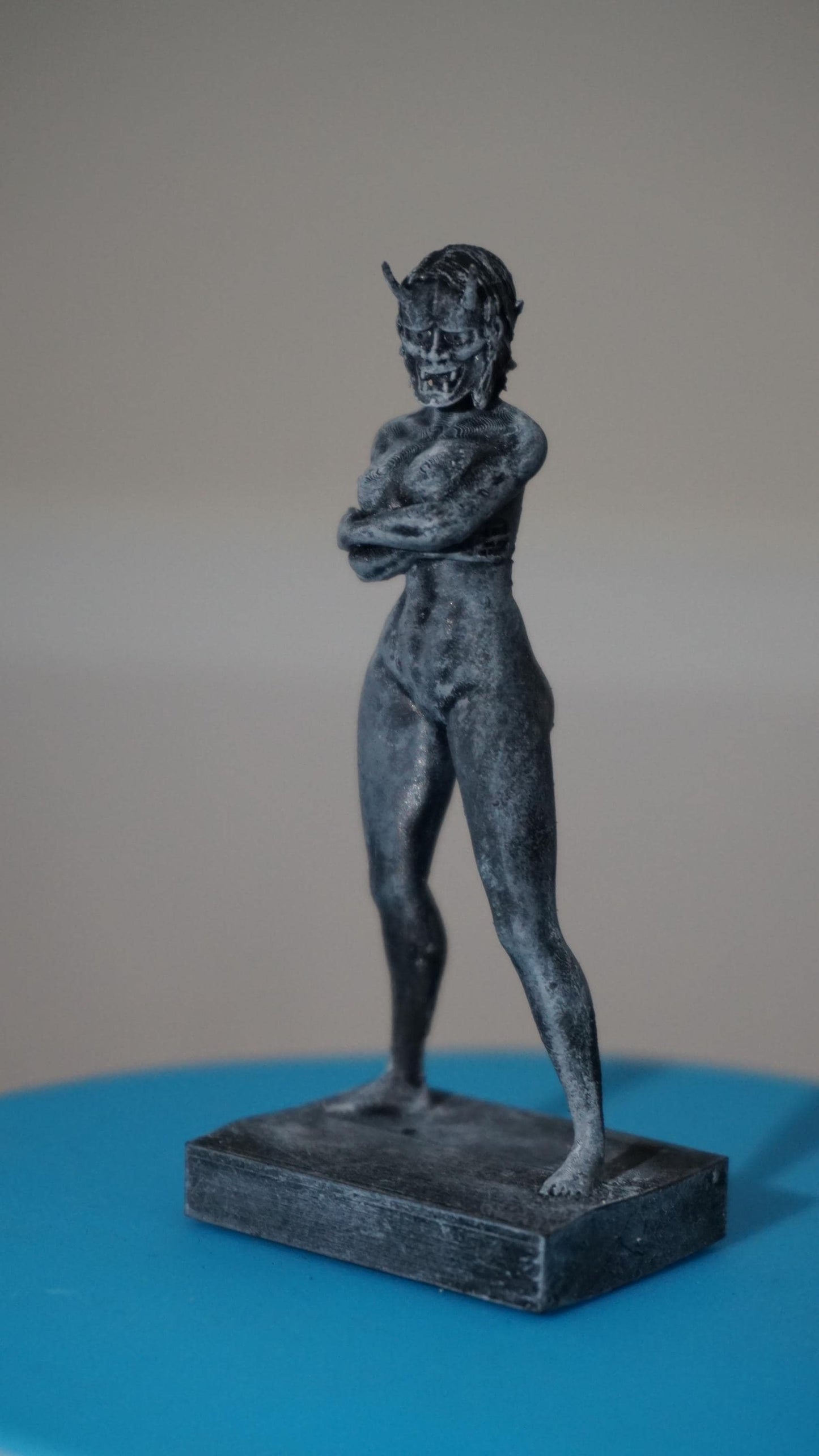 Spirit of Shadows – Nude Woman with Oni Mask Statue