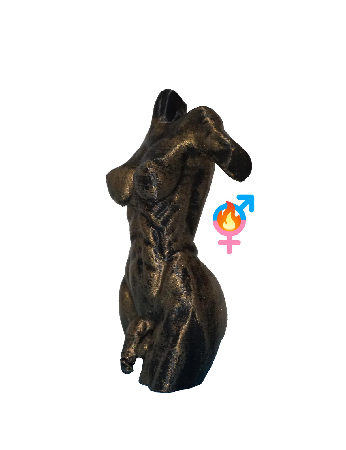 Transgender Statue The Stretch, Antique Gold, 3D Printed, Glossy Finish