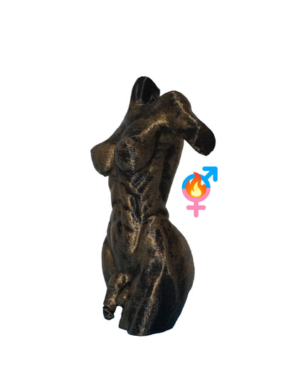 Transgender Statue The Stretch, Antique Gold, 3D Printed, Glossy Finish