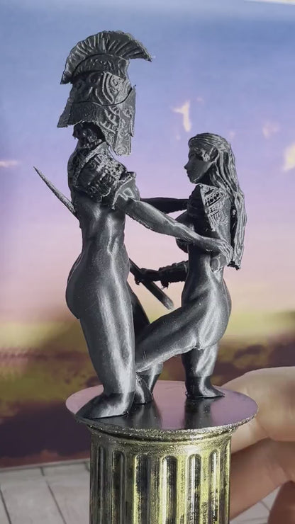 Female Gladiator Sculpture, Two Females Statue By Night Moth Creations